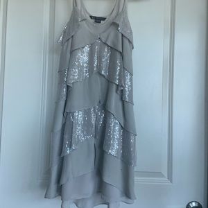 Flashy, Sequined, Layered Gray Shift Dress